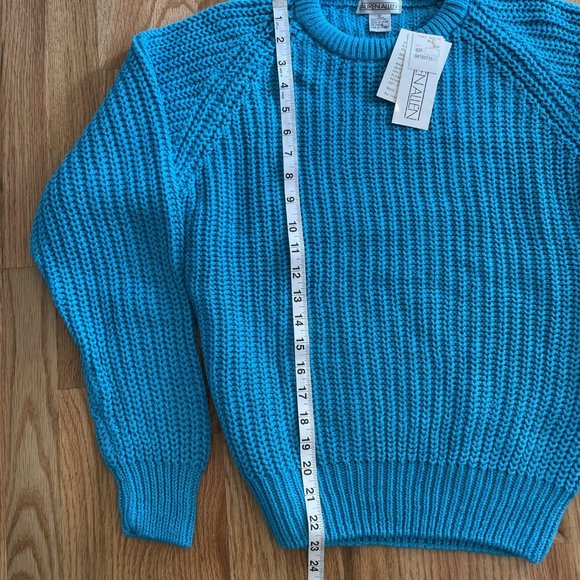 LAUREN ALLEN PEACOCK BLUE WOMENS CREWNECK CABLE KNIT VINTAGE SWEATER SZ MED NWT - Picture 9 of 11